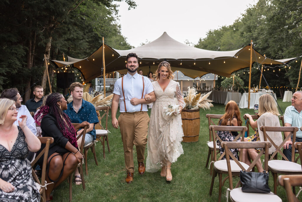 ceremony set up for backyard wedding