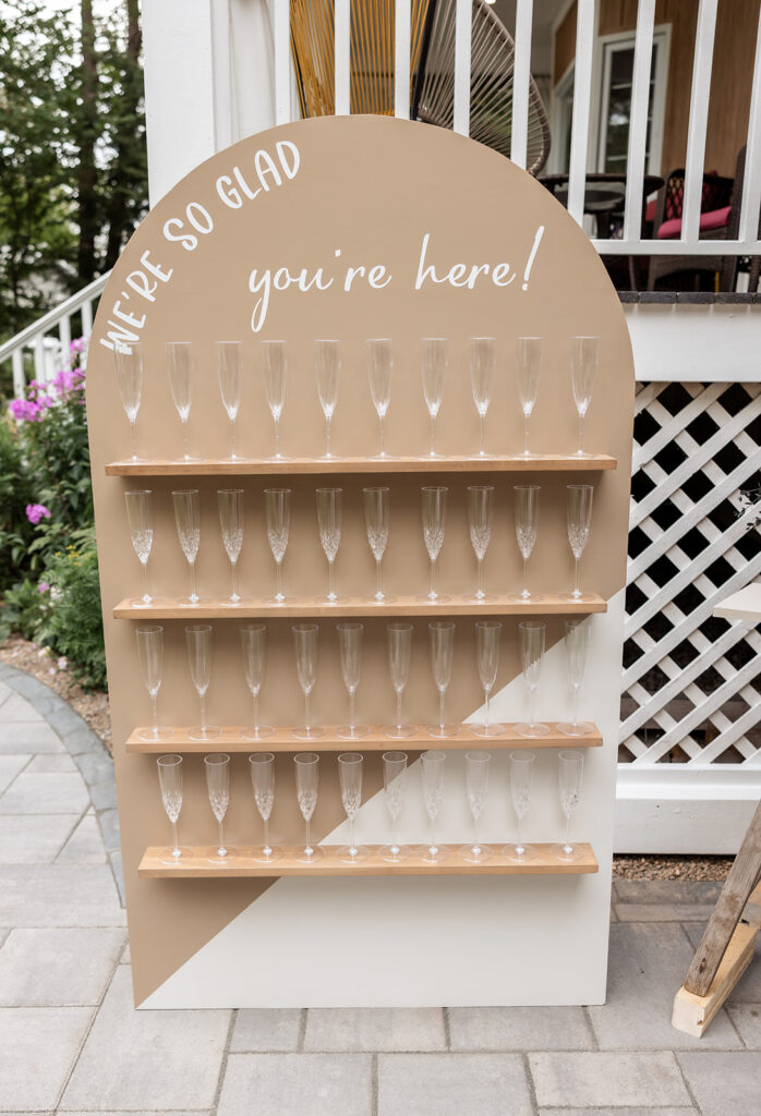 champagne wall for wedding reception, backyard wedding