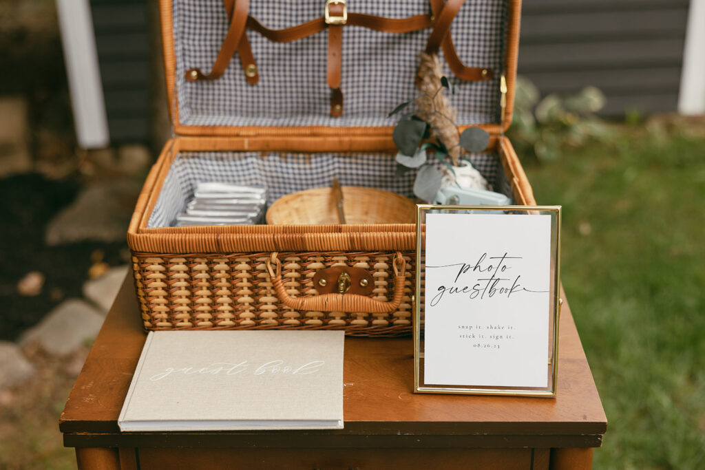 guestbook signing table wedding decoration ideas DIY backyard wedding