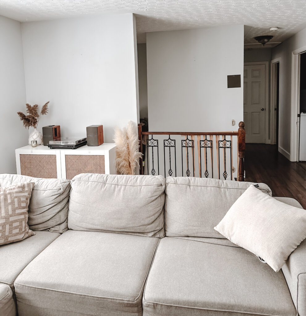 before and after of modern organic living room