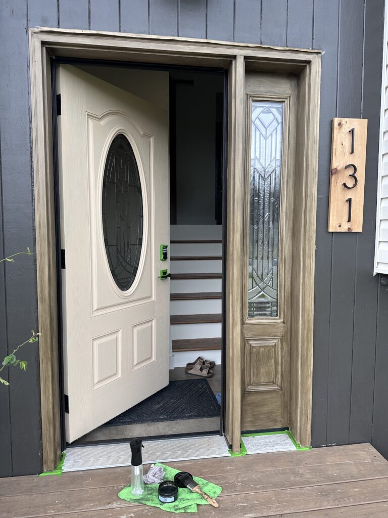 faux wood with primer and stain to create faux wood DIY door - retique it