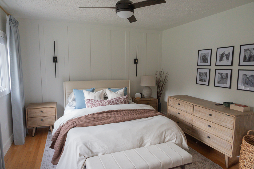 bedroom makeover: blue and neutral