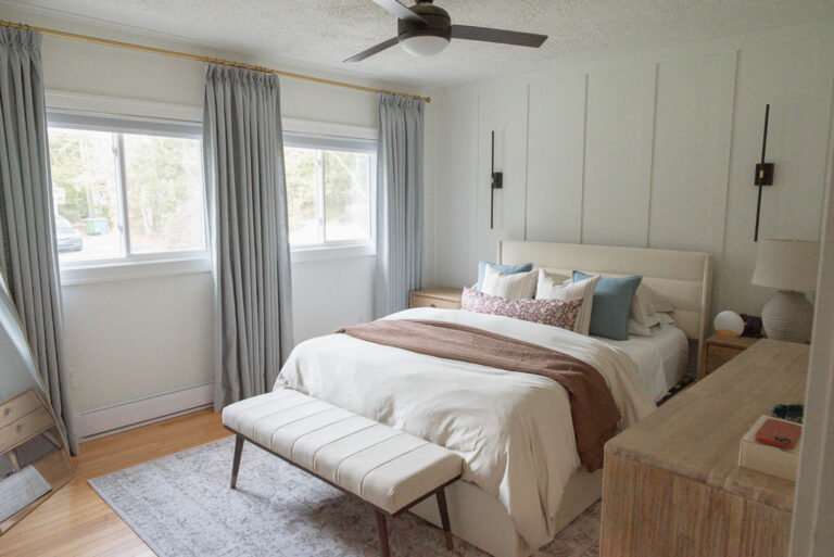 bedroom makeover: blue and neutral