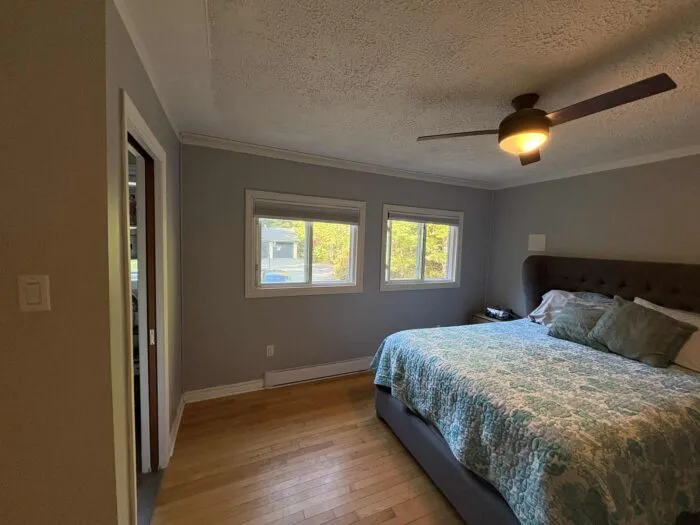 bedroom makeover: blue and neutral