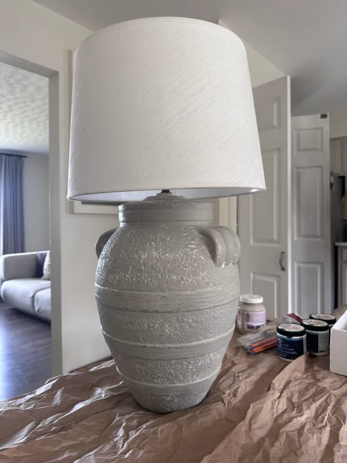 thrifted lamp, stone lamp, diy