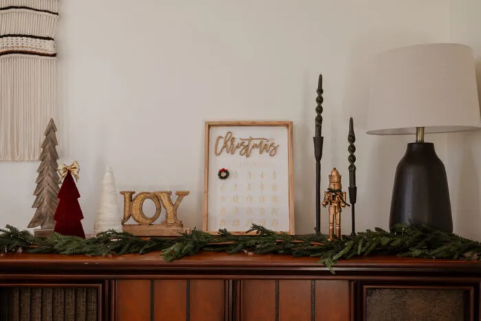 credenza decorating for the holidays