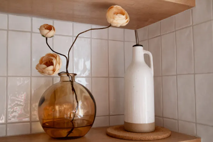 kitchen shelves styling for fall