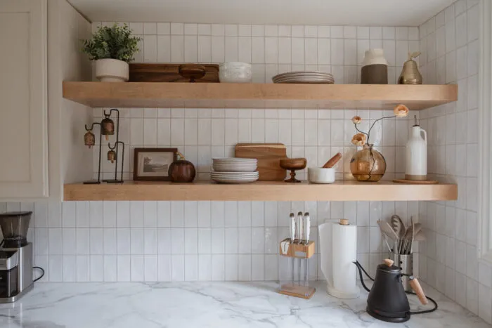 kitchen shelves styling for fall
