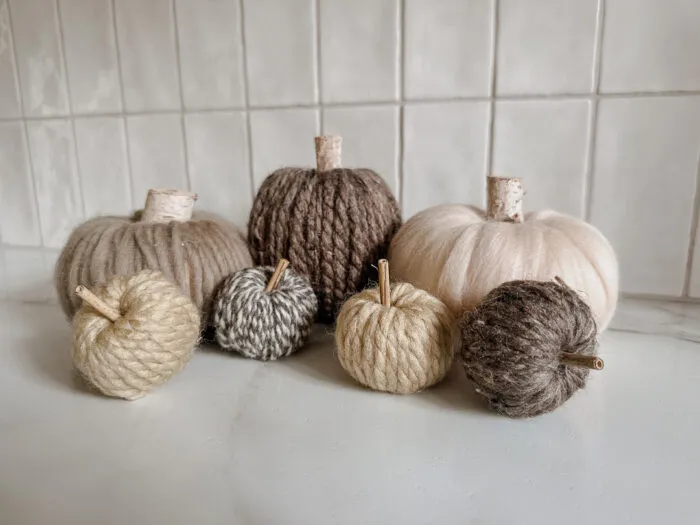 easy diy craft, yarn wrapped pumpkins